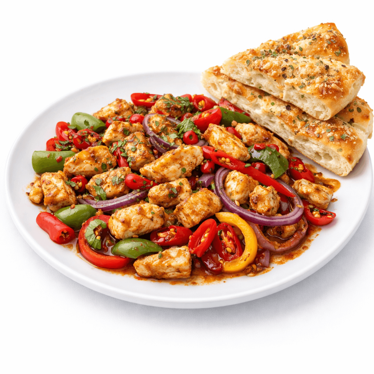 Tigaie de pui picantă cu focaccia